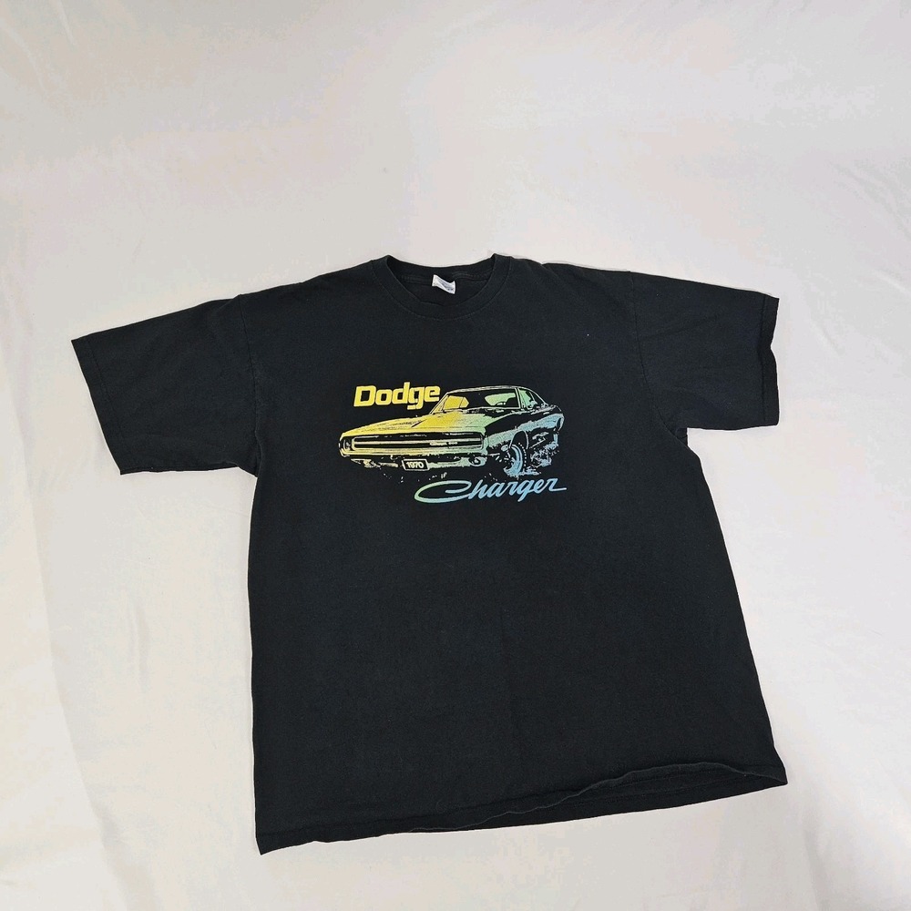 Vintage Y2K Dodge Charger T-shirt Size XL Black Muscle Car Graphic